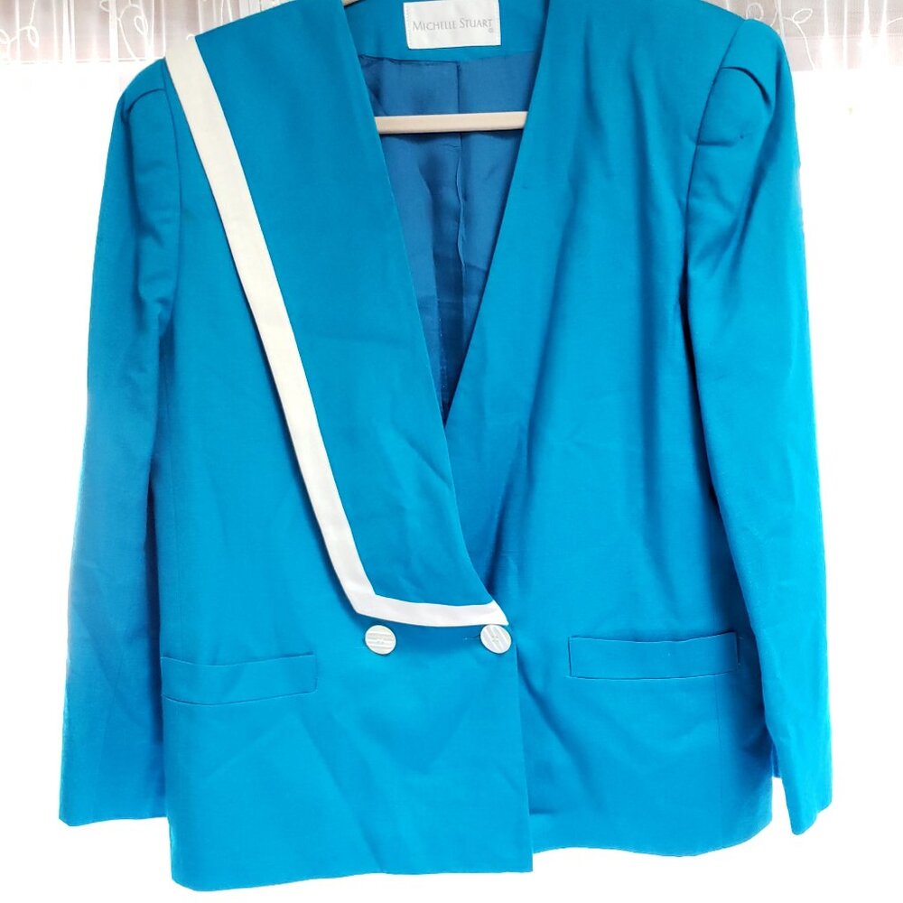 Unique 80's Vintage Women's Turquoise Button Front Blazer Michelle Stuart M